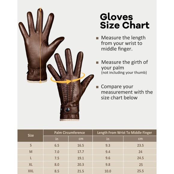 Women's Brown Super Soft Warm Cashmere Lining Genuine Sheepskin Leather Gloves - Picture 6 of 7